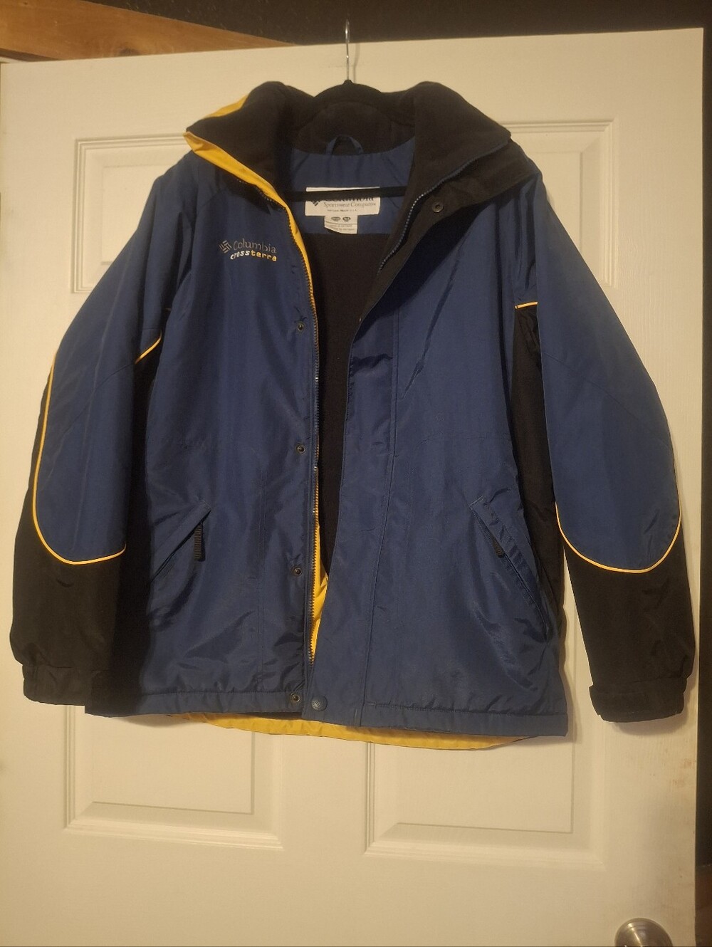 Vintage Columbia Blue & Black Insulated Jacket with Yellow Trim